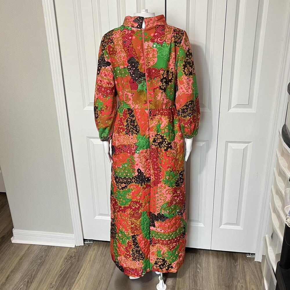 Vintage Sears House Dress At Home Wear USA Quilted Floral Maxi Mock Neck 60s 70s - Picture 3 of 16